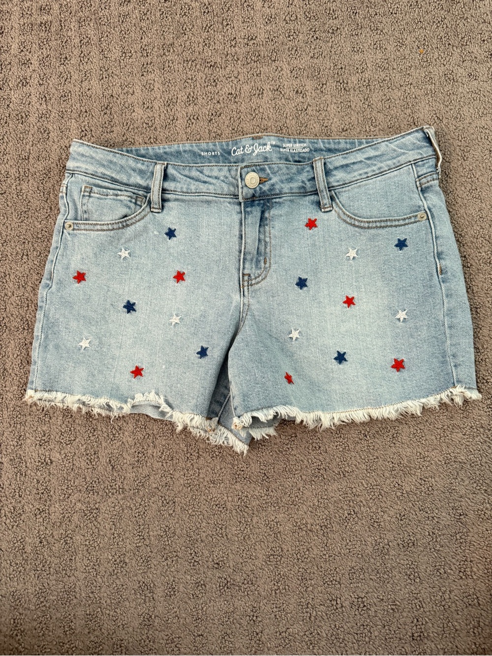 Cat & Jack Light Wash Denim Star Embroidered Women's Shorts - Blue
